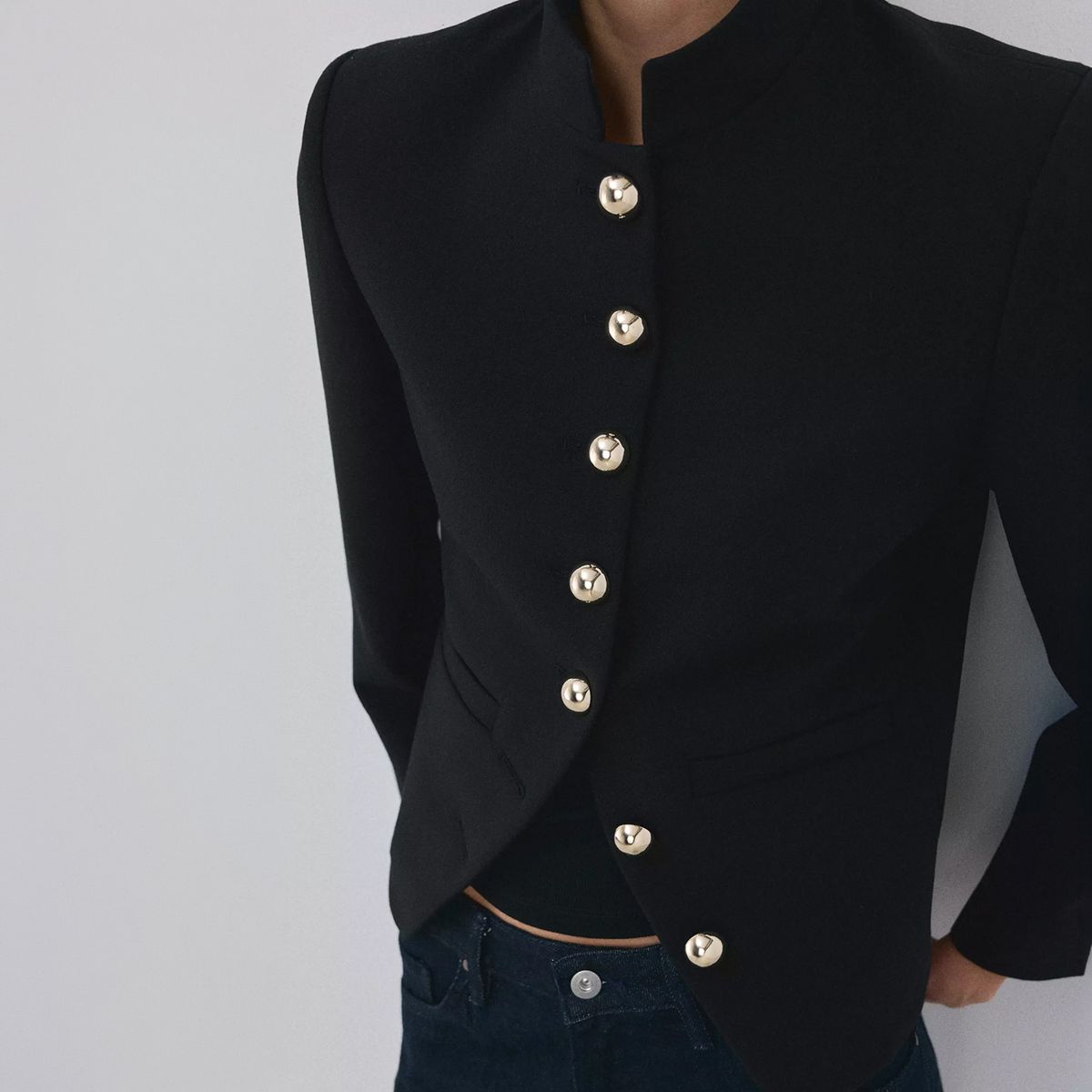 MANGO - Chaqueta Cuello Tira Botones Joya Mujer Mango