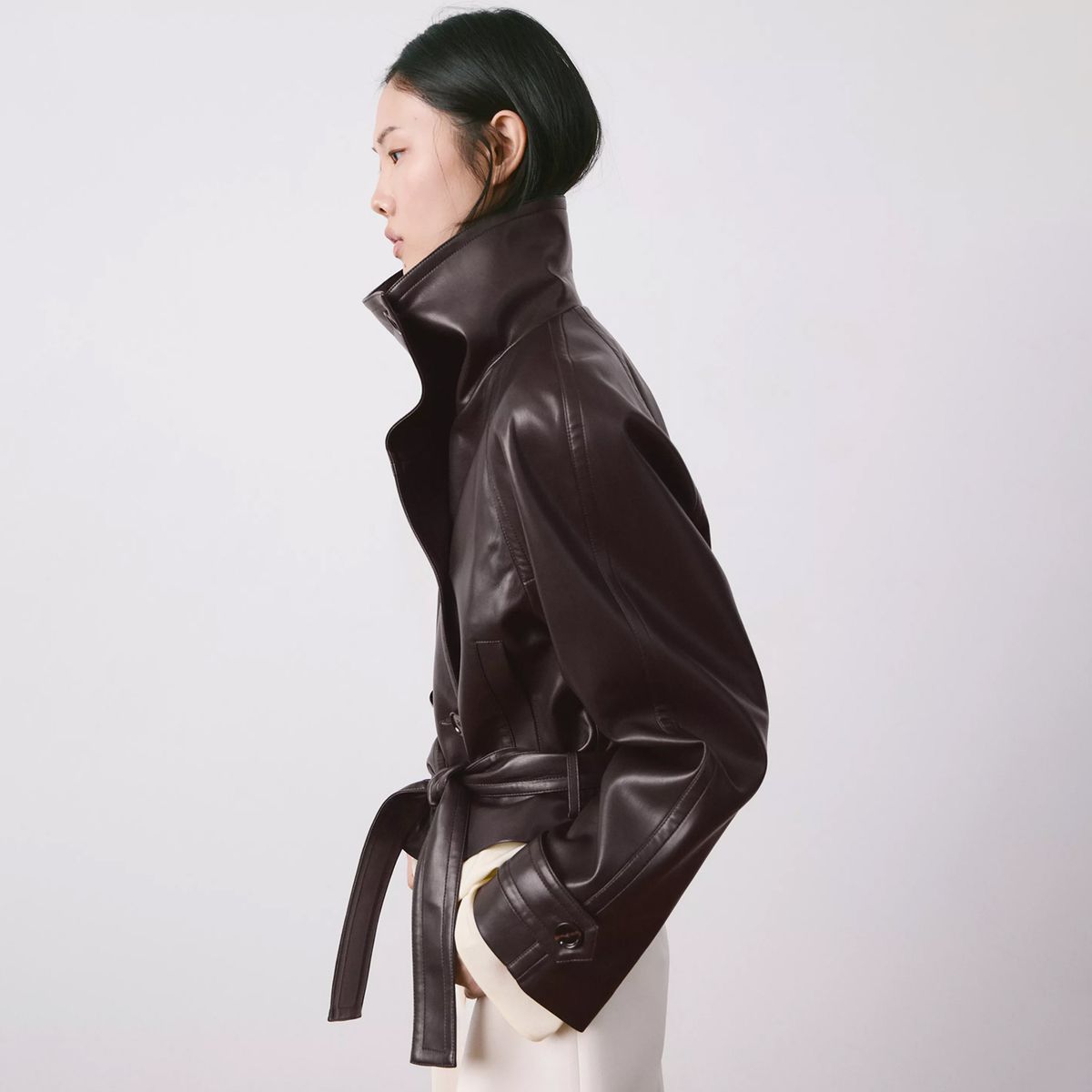 MANGO - Chaqueta Maxi Solapas Efecto Piel Mujer Mango