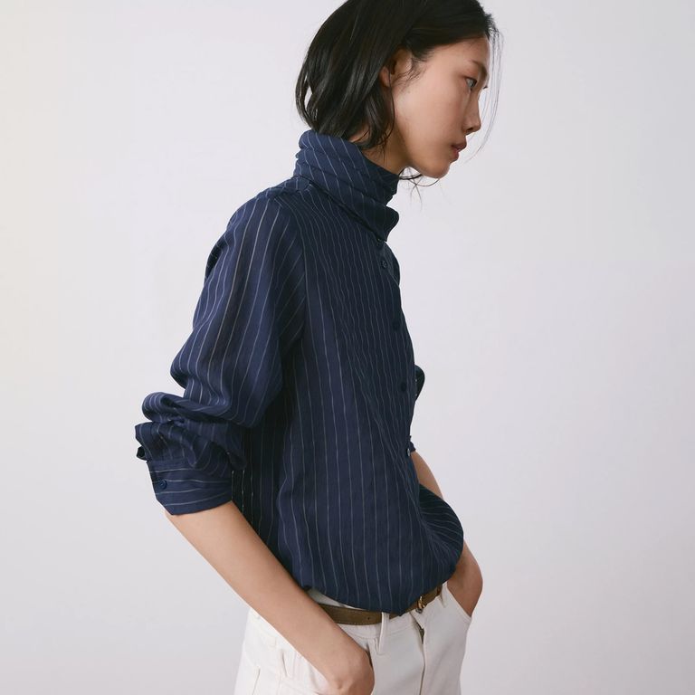 Blusa Rayas Cuello Lazo Mujer