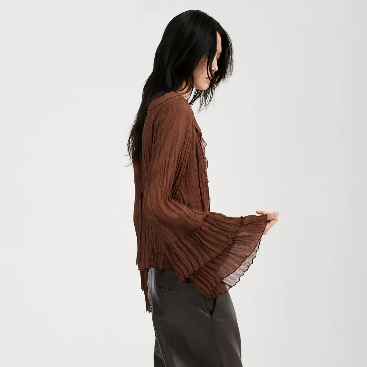 MANGO - Blusa Gasa Volantes Mujer Mango