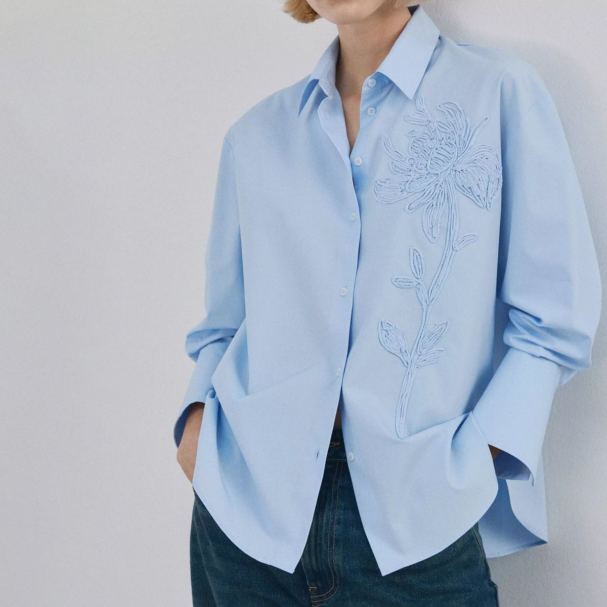 MANGO - Blusa Bordado Floral Mujer Mango