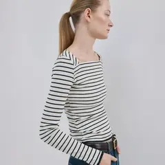 MANGO - Polera Cuello Barco Algodón Mujer