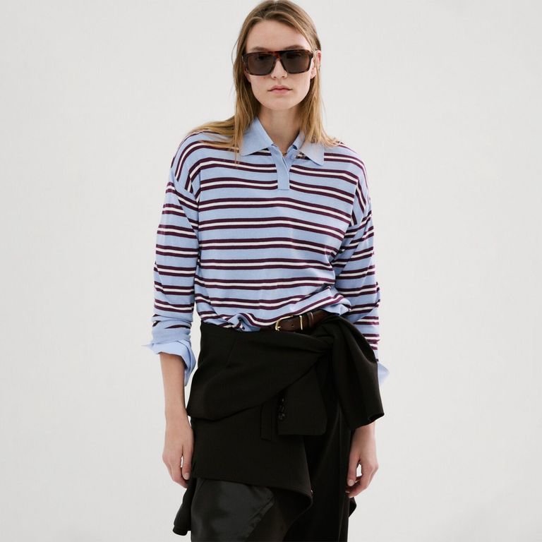 Sweater Rayas Cuello Polo Mujer