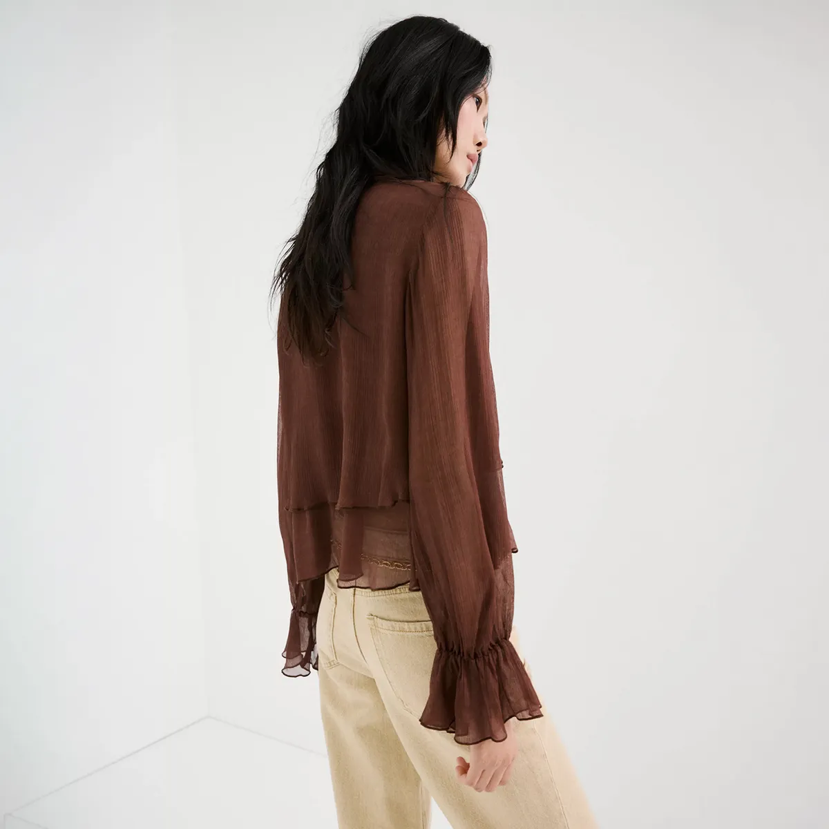 MANGO - Blusa Volantes Cuello Alto Mujer Mango
