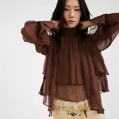 MANGO - Blusa Volantes Cuello Alto Mujer