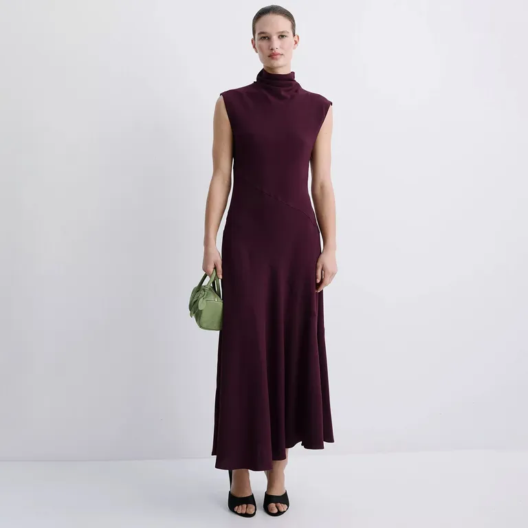 Vestido Largo Cuello Drapeado Mujer