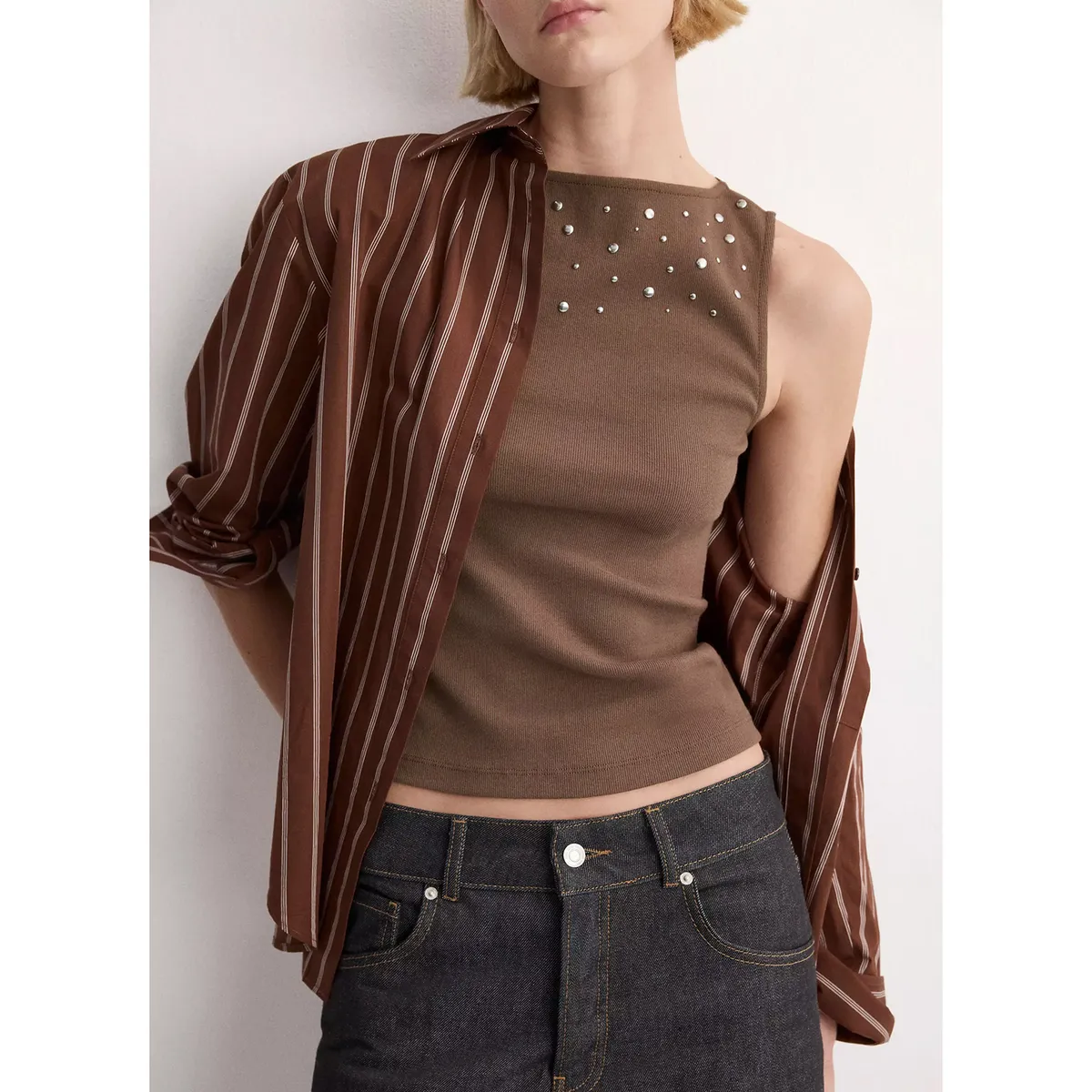 MANGO - Top Algodón Tachuelas Mujer Mango