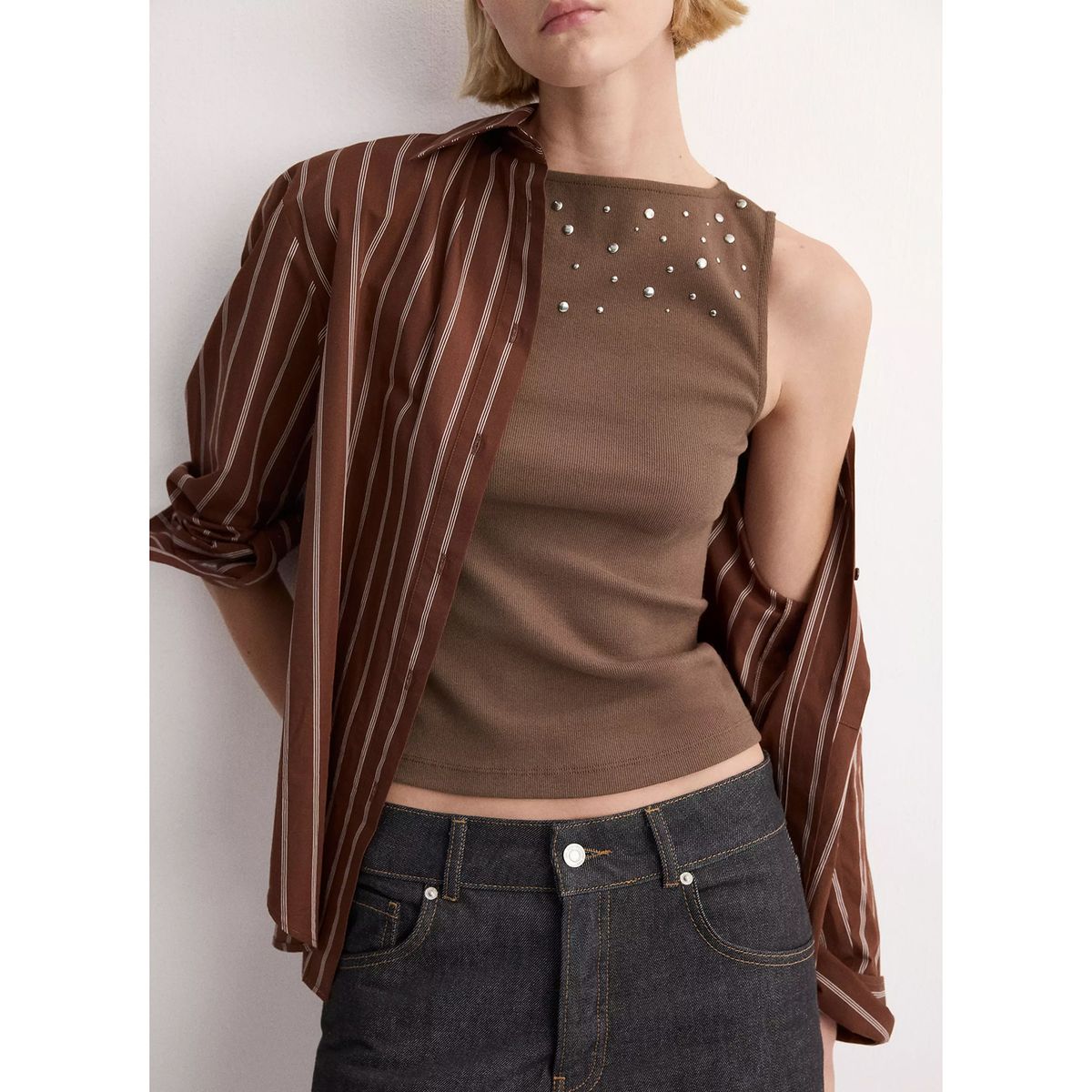 MANGO - Top Algodón Tachuelas Mujer Mango