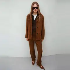 MANGO - Blazer Recta Gamuza Pespunte Mujer