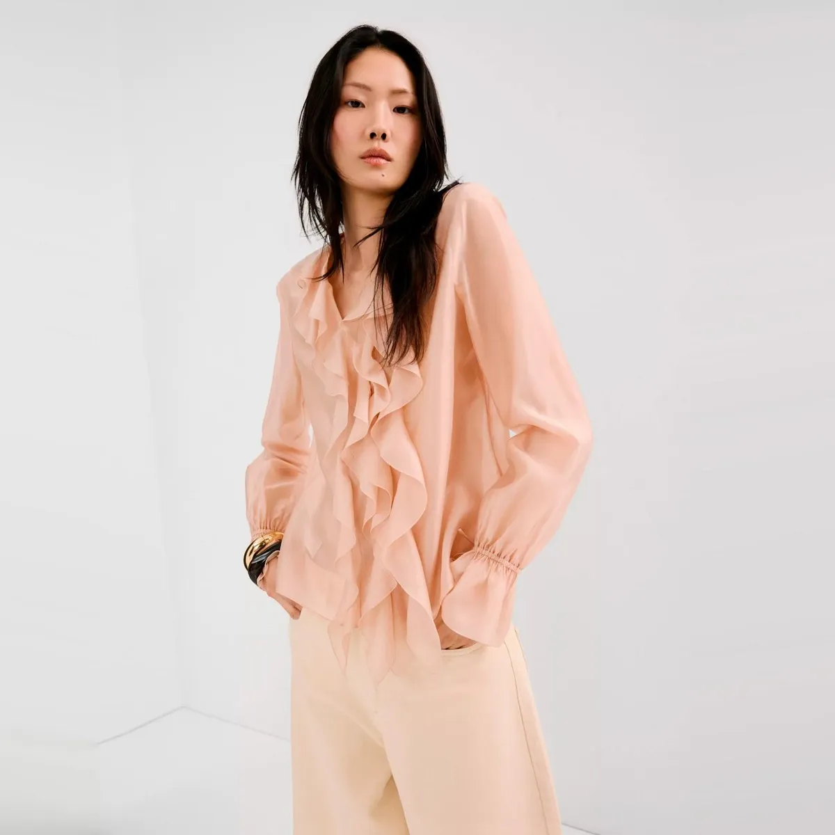 MANGO - Blusa Lyocell Volantes Mujer Mango