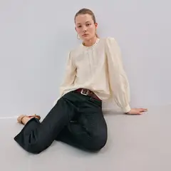 MANGO - Blusa Algodón Bordado Floral Mujer
