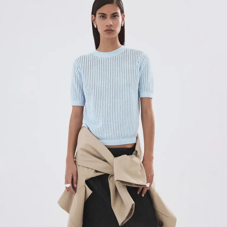 Sweater Punto Calado Manga Corta Mujer