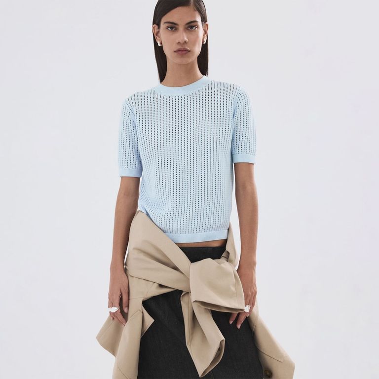 Sweater Punto Calado Manga Corta Mujer