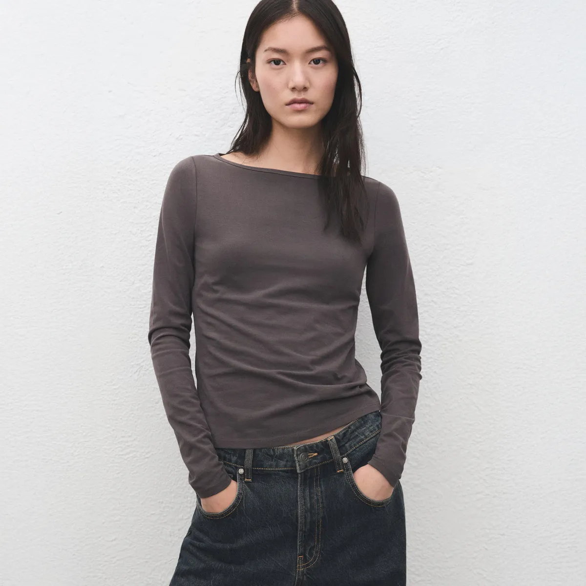 MANGO - Polera Cuello Barco Algodón Mujer Mango