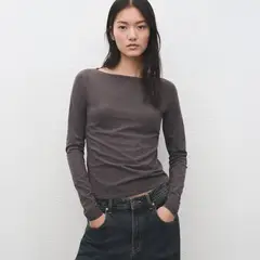 MANGO - Polera Cuello Barco Algodón Mujer