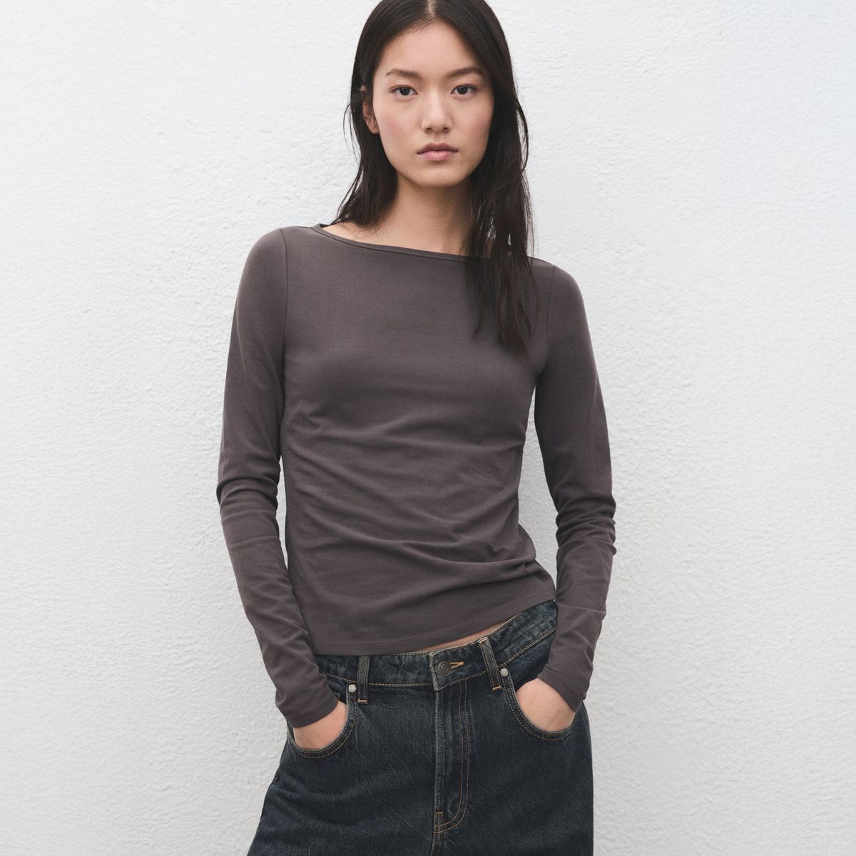 MANGO - Polera Cuello Barco Algodón Mujer Mango