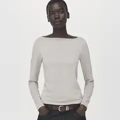 MANGO - Polera Cuello Barco Algodón Mujer