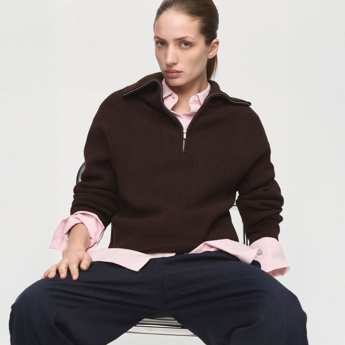 MANGO - Sweater Cuello Contraste Cremallera Mujer Mango