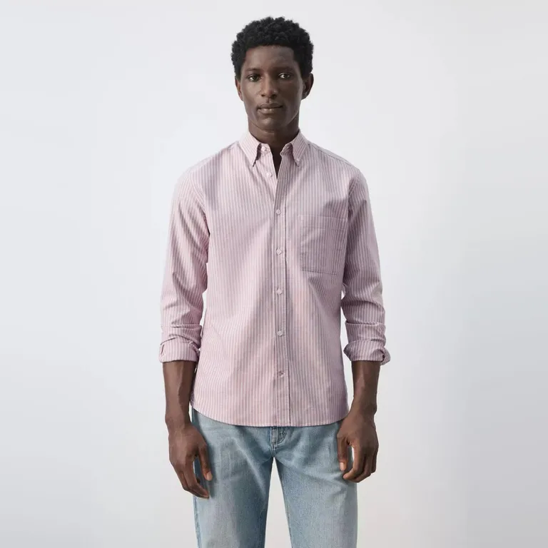 Camisa Oxford Regular Fit 100% Algodón Rayas Hombre