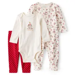 CARTER'S - Conjunto 3 Piezas Pijama, Body y Pantalón Navidad Bebé Niña
