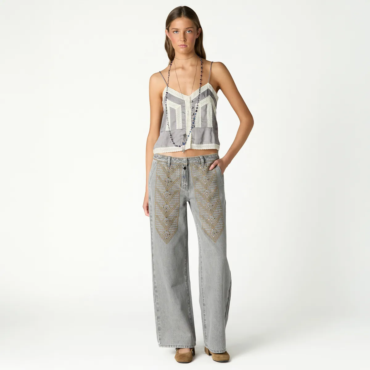 NICOLI - Jeans Detalle Bordados Mujer Nicoli