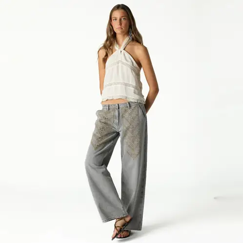 NICOLI - Top Nudo Satinado Encaje Mujer