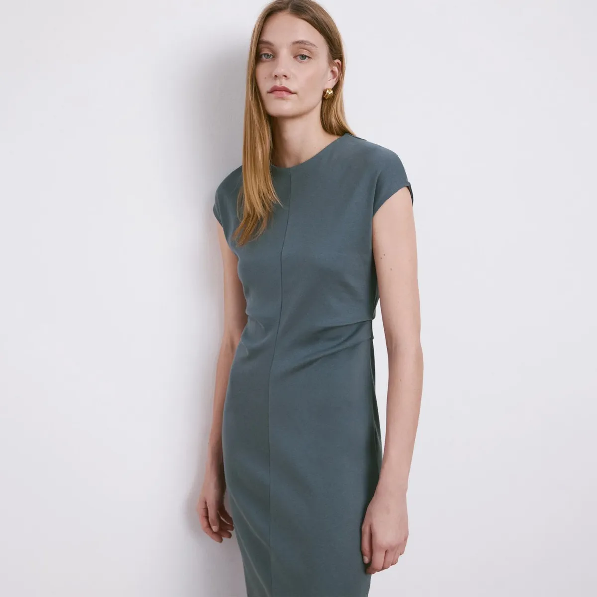 MANGO - Vestido Midi Detalle Drapeado Mujer Mango