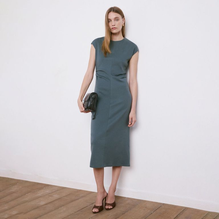 Vestido Midi Detalle Drapeado Mujer