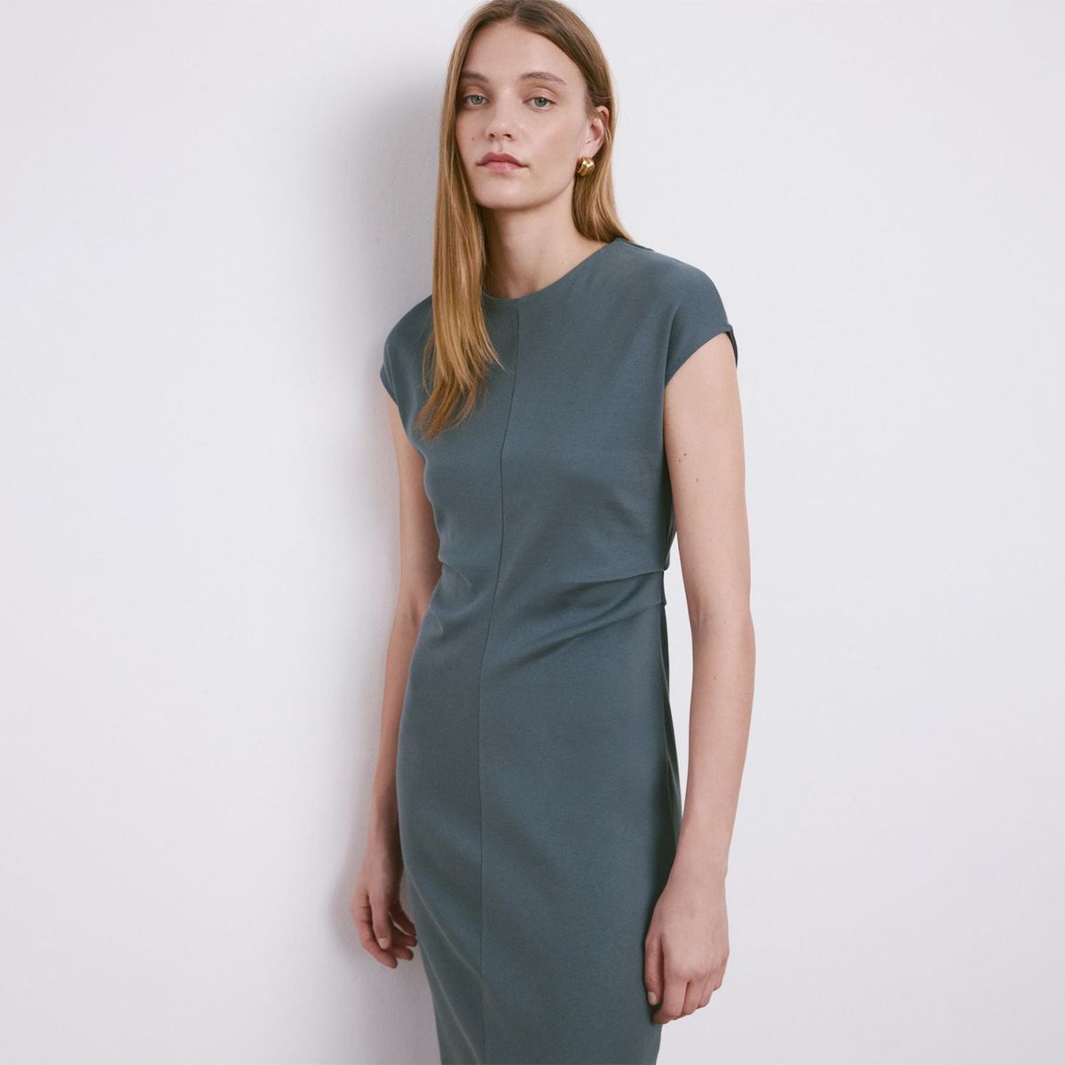 MANGO - Vestido Midi Detalle Drapeado Mujer Mango