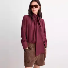 MANGO - Blusa Manga Larga Cuello Fular Mujer