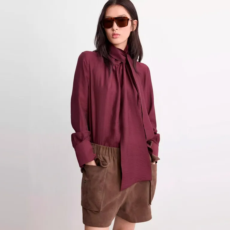 Blusa Manga Larga Cuello Fular Mujer