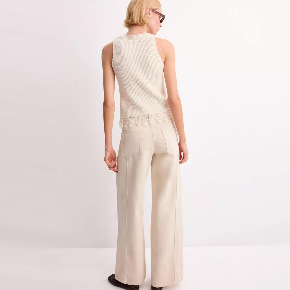 MANGO - Polera Punto Ribete Encaje Mujer Mango