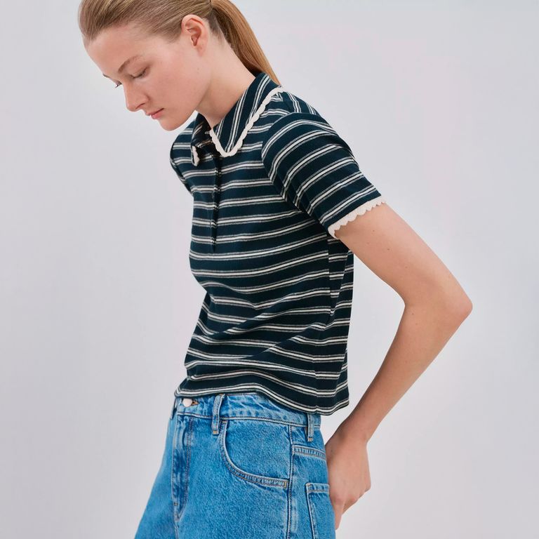 Polera Rayas Festoneado Mujer