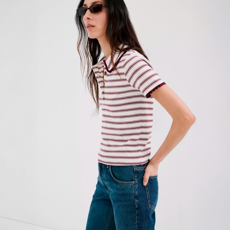Polera Rayas Festoneado Mujer