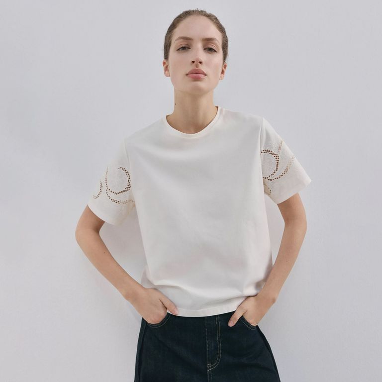 Polera Algodón Calados Bordados Mujer