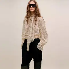 MANGO - Blusa Lunares Lazo Mujer