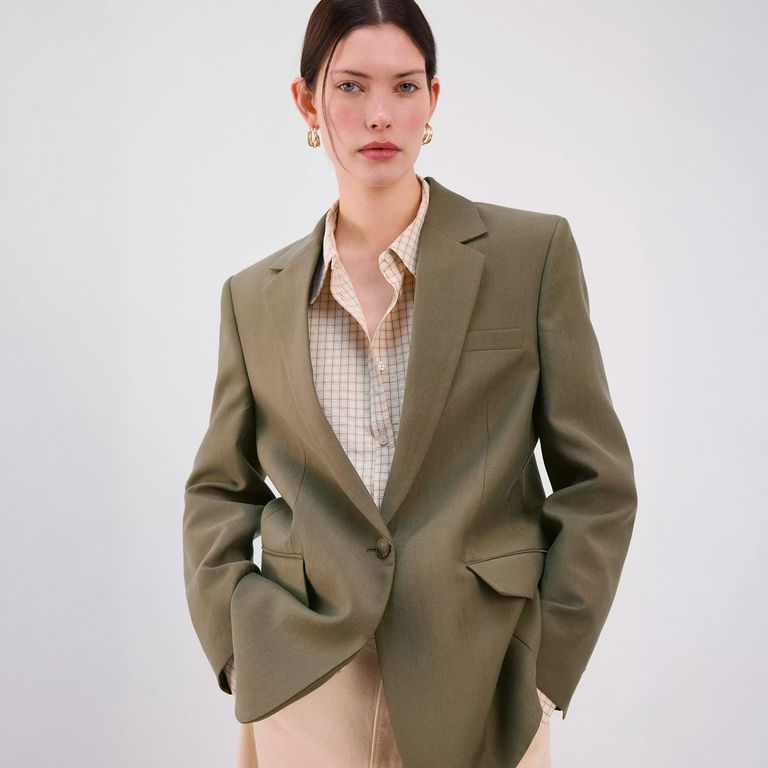 Blazer Traje Recta Bolsillos Solapa Mujer