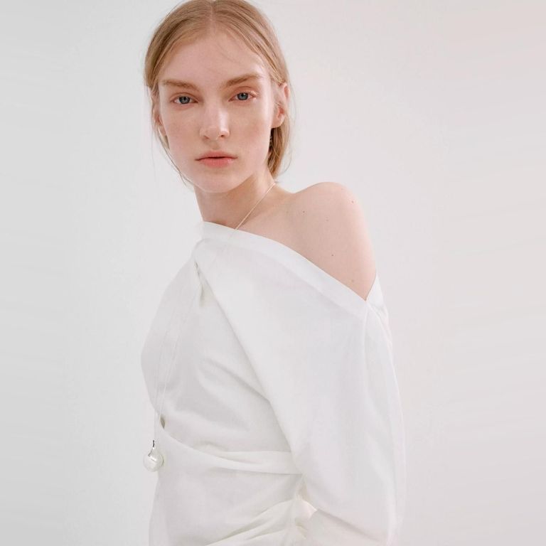 Blusa Algodón Cuello Asimétrico Mujer