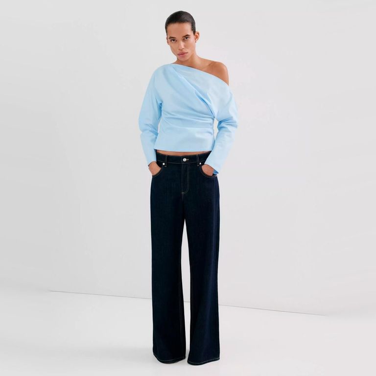Blusa Algodón Cuello Asimétrico Mujer