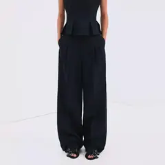 MANGO - Pantalón Recto Lino Pinzas Mujer
