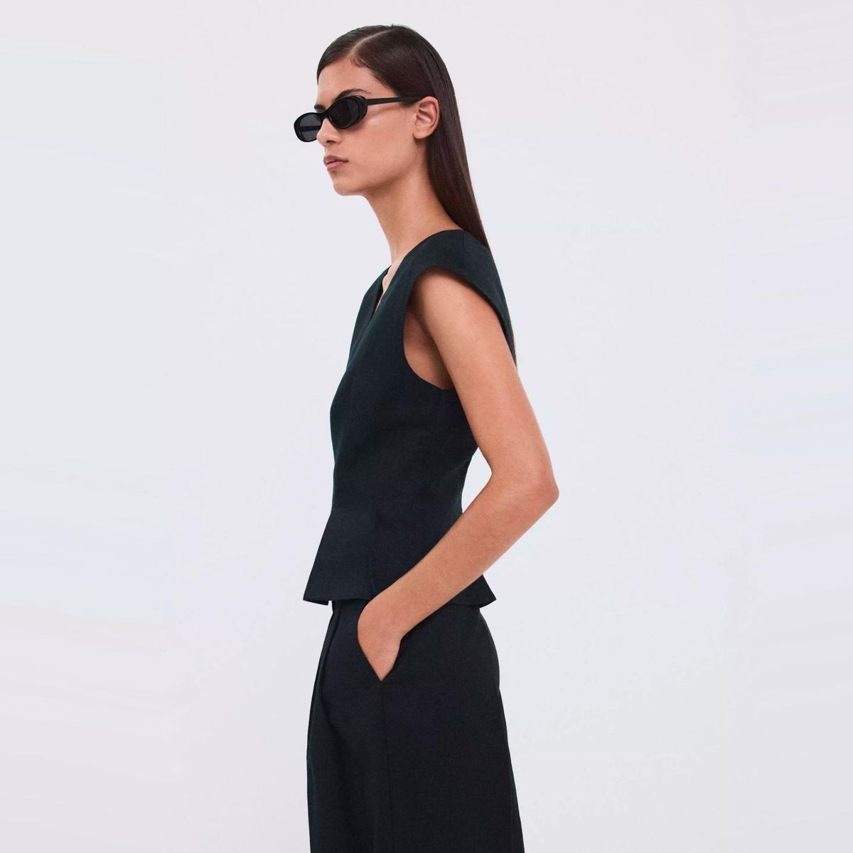 MANGO - Polera Peplum Lino Mujer Mango