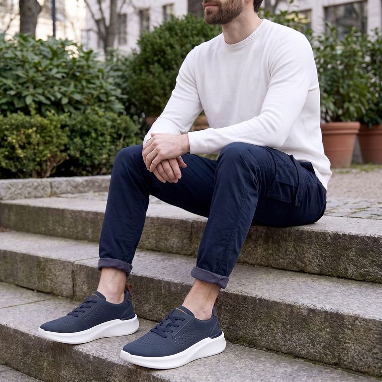 Solevana Style Zapatilla Urbana Hombre Cuero Azul