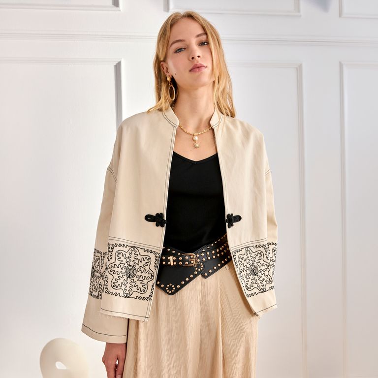 Chaqueta Bordados 100% Algodón Mujer
