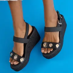 LOLA CASADEMUNT - Sandalia Mujer Negro Plataforma Apliques Dorados