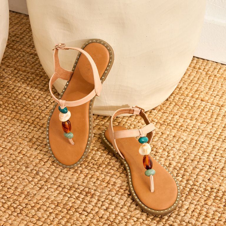 Sandalia Mujer Beige Piedras