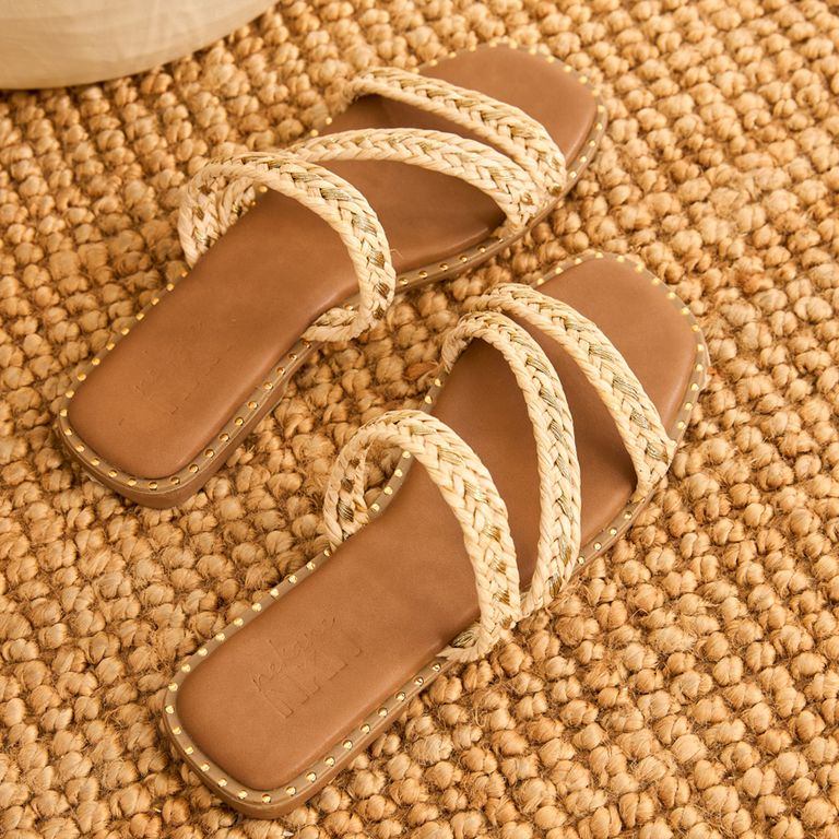 Sandalia Mujer Beige Trenzada