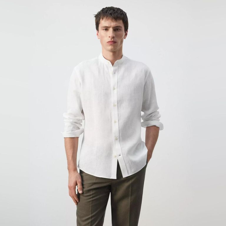Camisa 100% Lino Cuello Mao Hombre