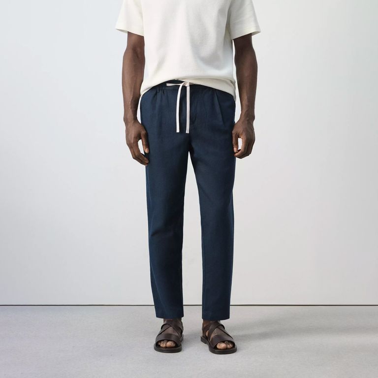 Pantalón Lino Algodón Slim Fit Cropped Hombre
