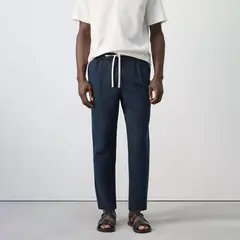 MANGO MAN - Pantalón Lino Algodón Slim Fit Cropped Hombre