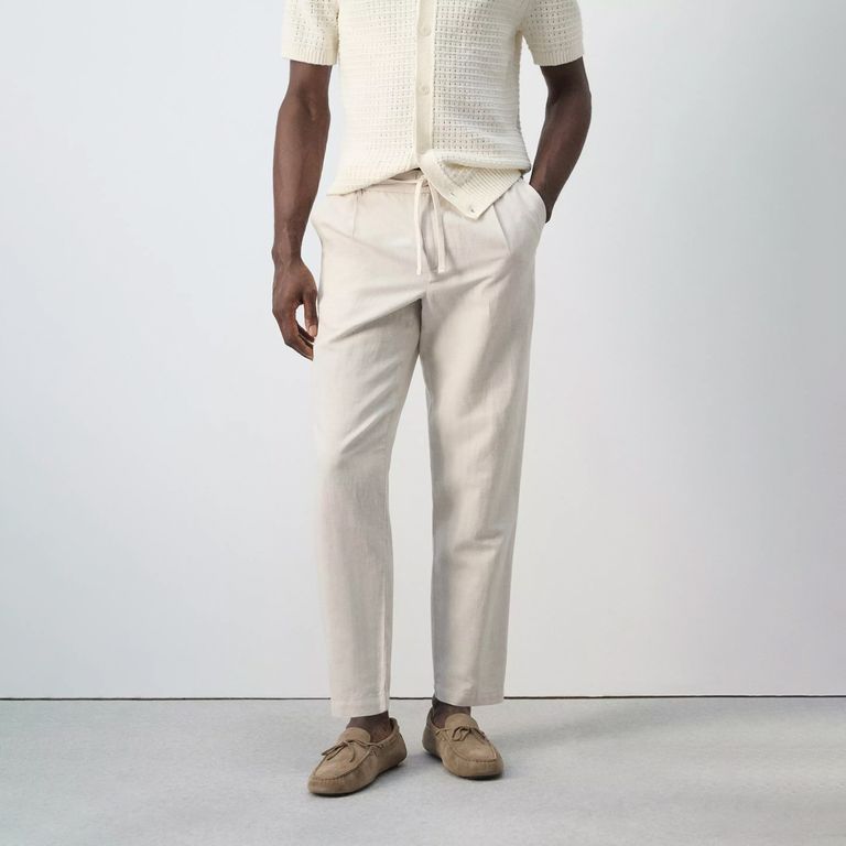Pantalón Lino Algodón Slim Fit Cropped Hombre